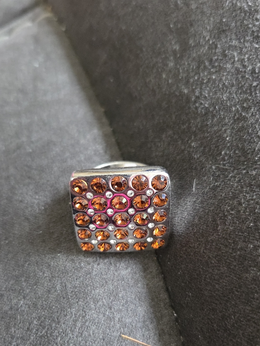 Vintage Camilla Lucia Crystal Amber Simulated Topaz Cocktail Ring Sz 7